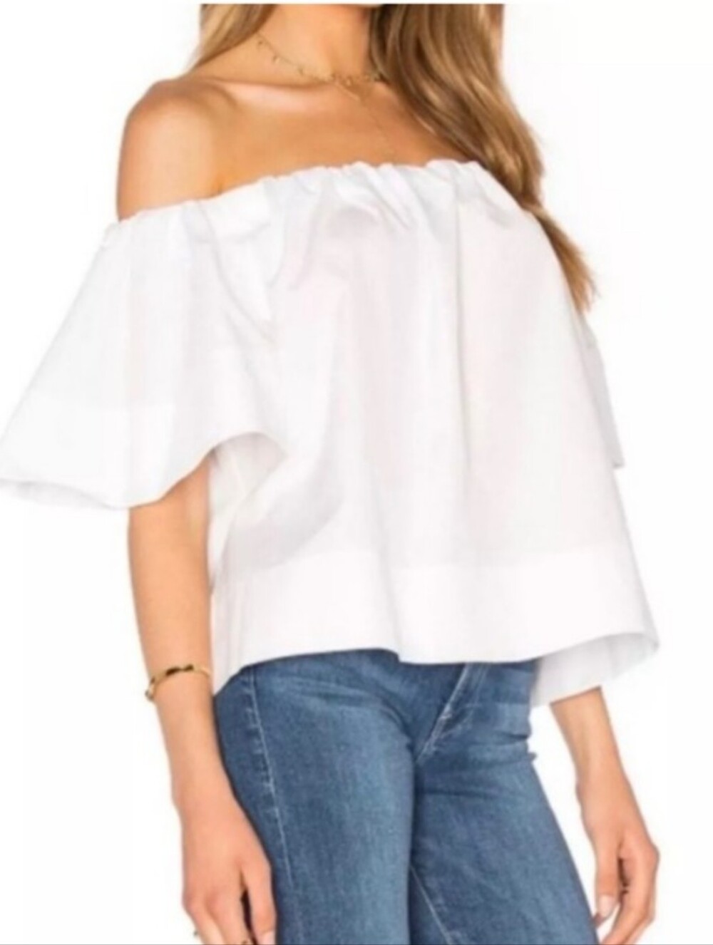 VINCE Off Shoulder Cotton Flare Sleeve Blouse | L - Picture 3 of 7